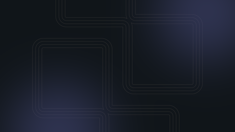 Dark background with subtle overlapping square outlines and a gradient effect.