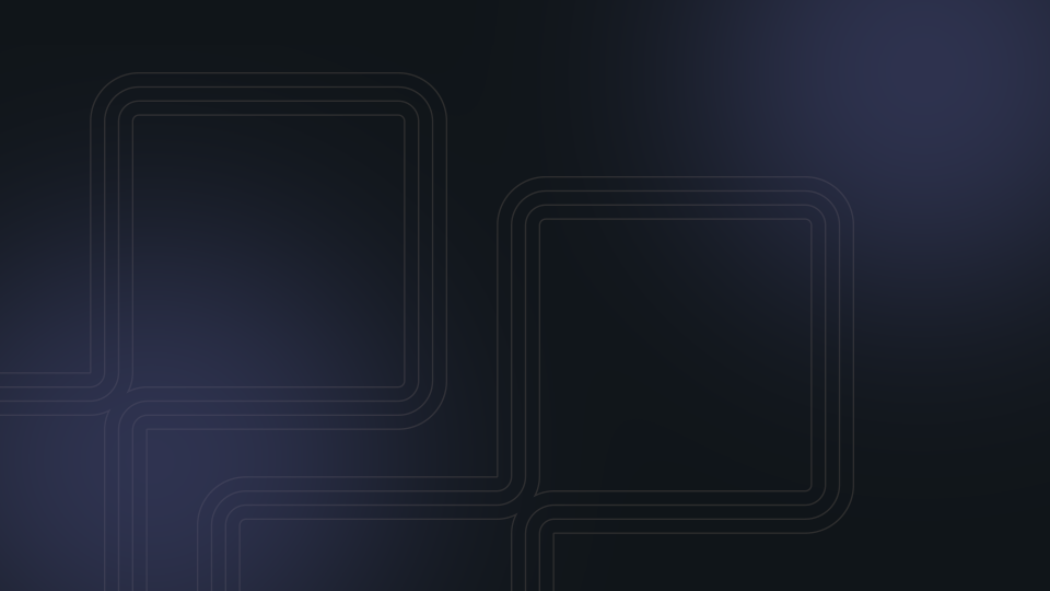 Dark background with subtle overlapping square outlines and a gradient effect.