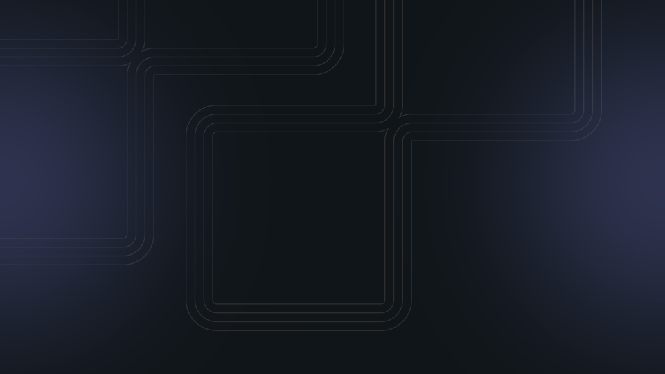 Dark background with subtle overlapping square outlines and a gradient effect.