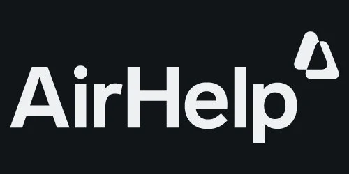 AirHelp logo in white letters on a black background.