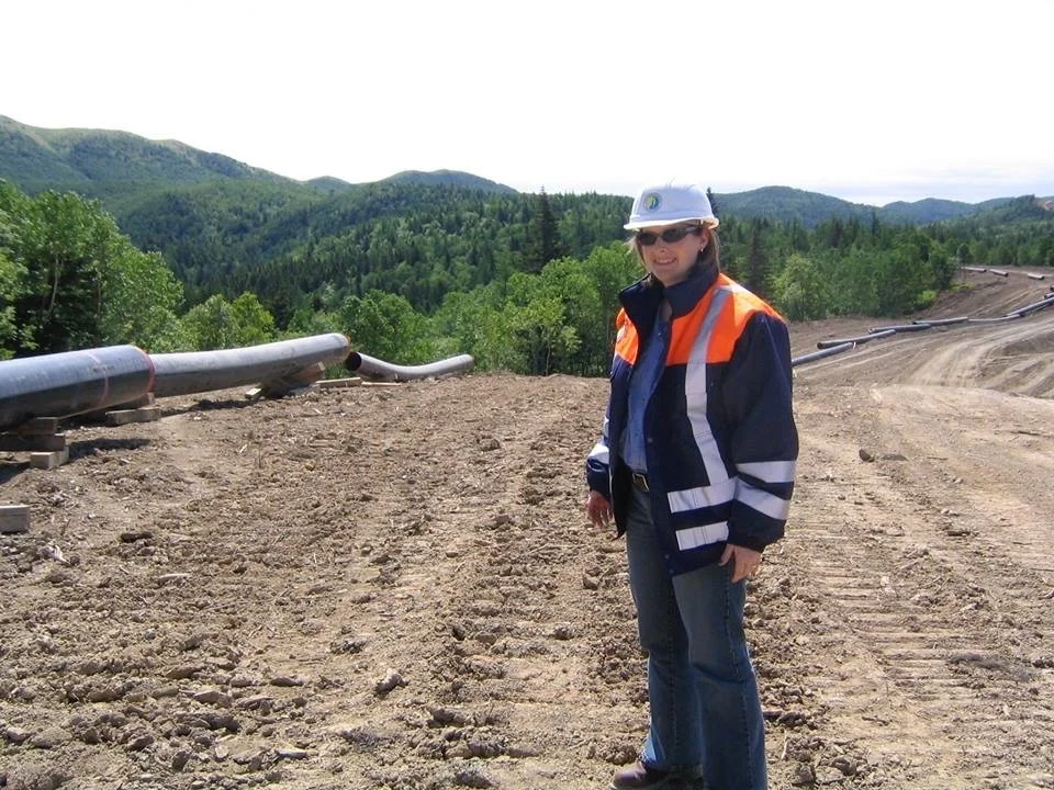 Samantha Meehan standing on the pipeline Right of Way, on Sakhalin Island, Russia in 2005. 