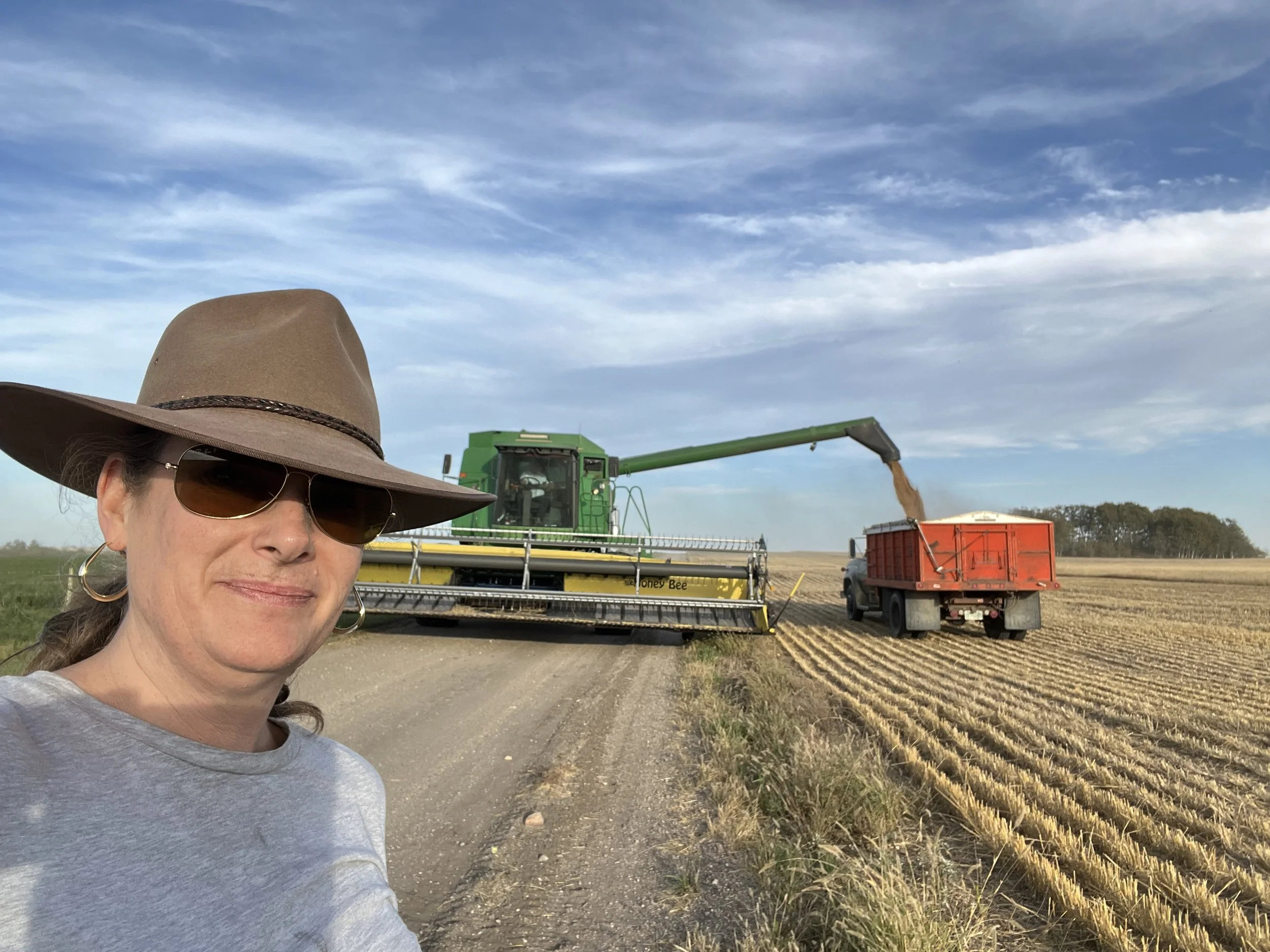 Samantha Meehan during grain harvest in Saskatchewan, Canada 2024.  