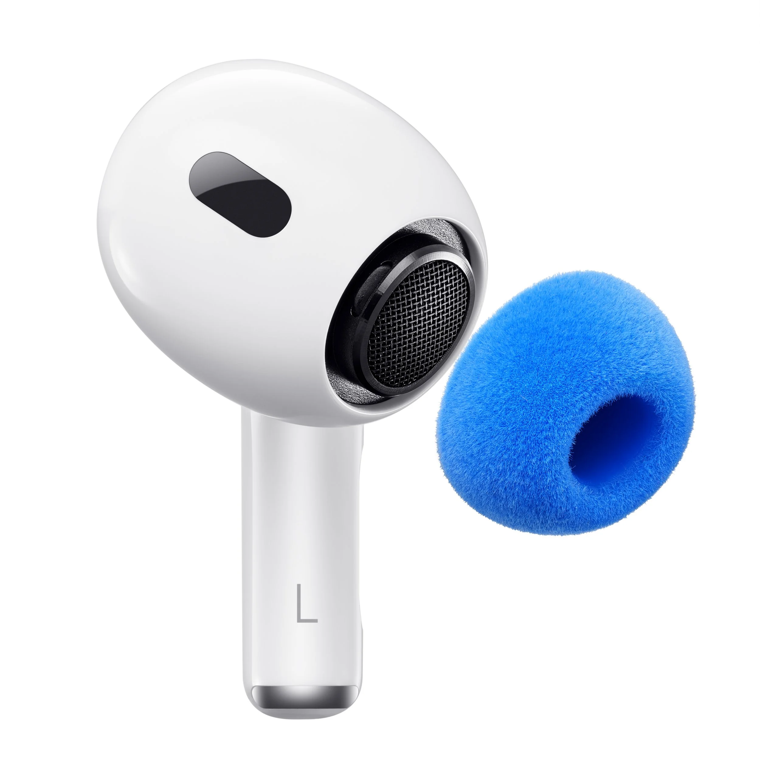 Apple AirPods Max wireless earbuds with a blue headphone cover.