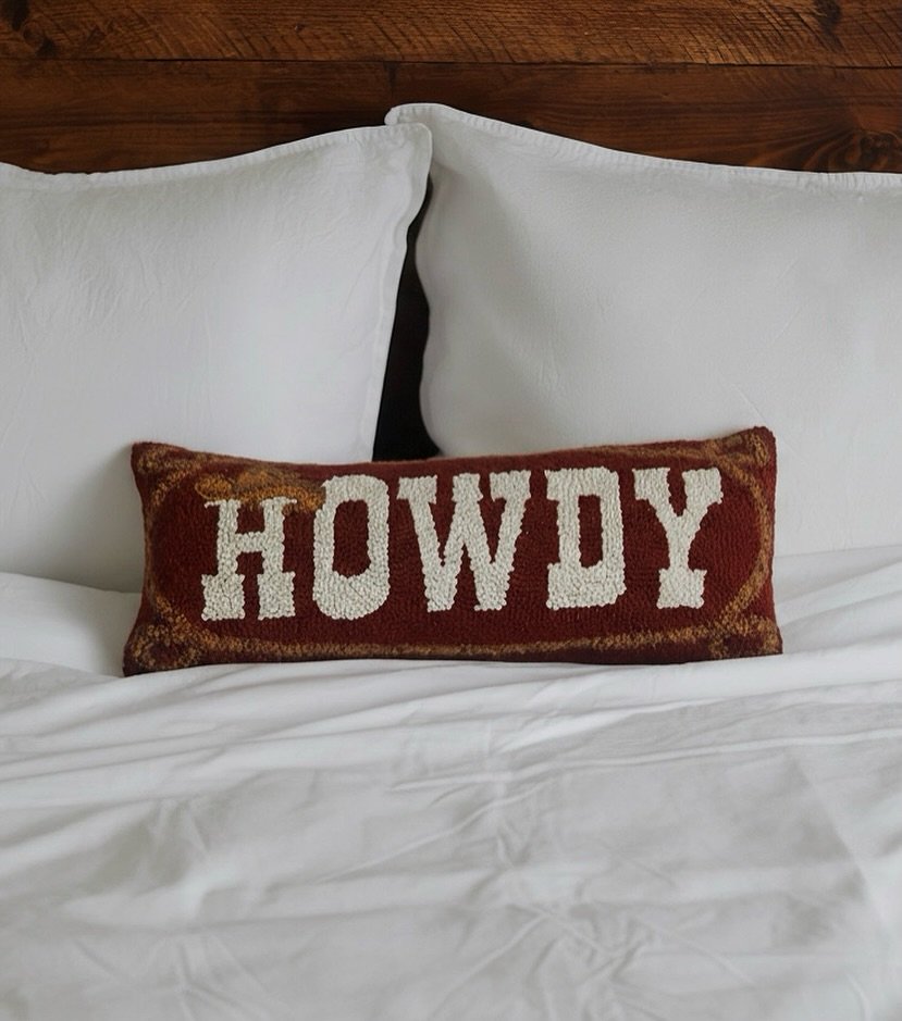 HOWDY 🤠 

This 100% Wool hooked oblong accent pillow is the perfect little edition to any western styled
home &mdash; There&rsquo;s only 1 available online

#homedecor #western #westernstyle #howdy
#cowboystyle