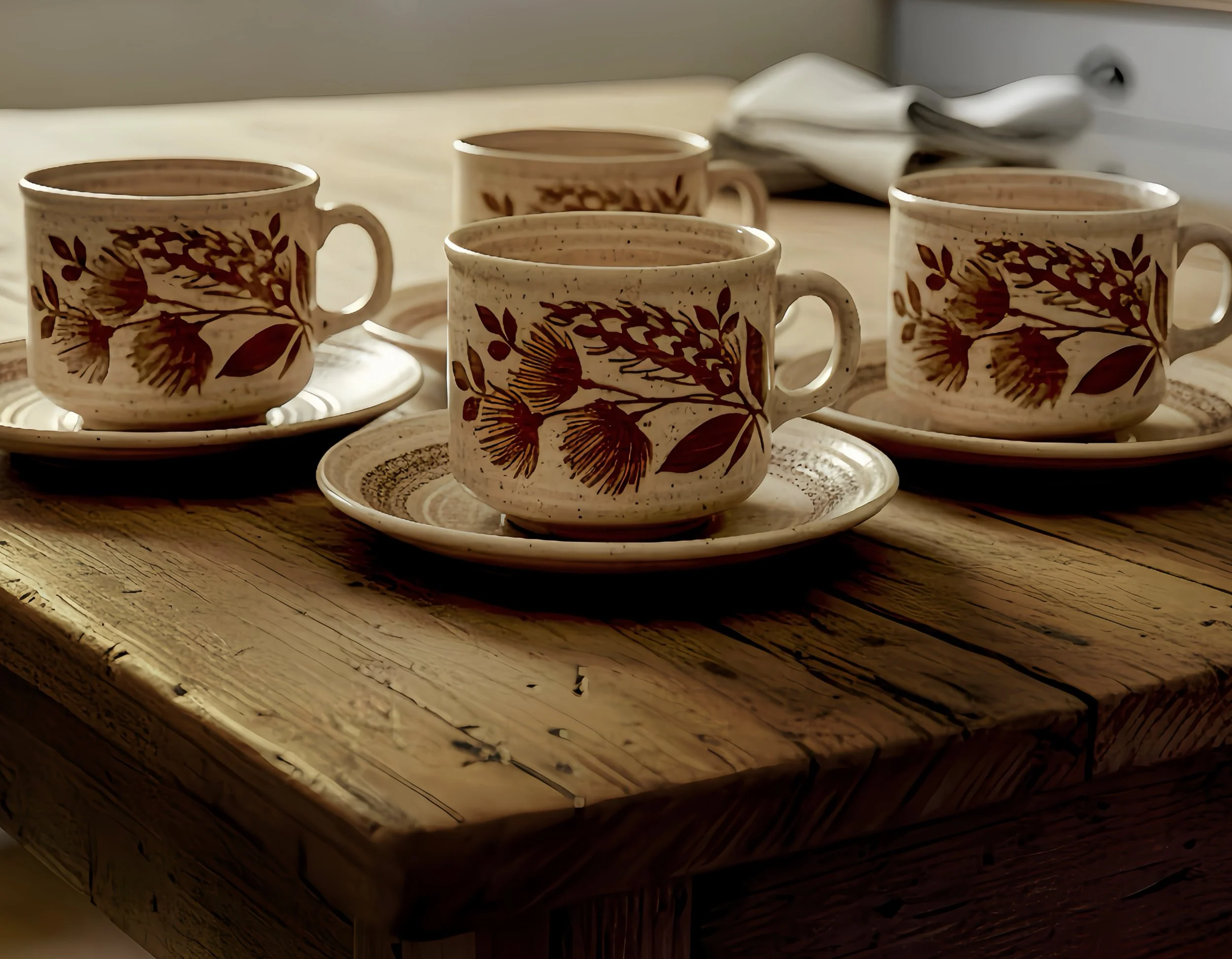 Vintage Homespun Churchill Stonecast Cups and Saucers