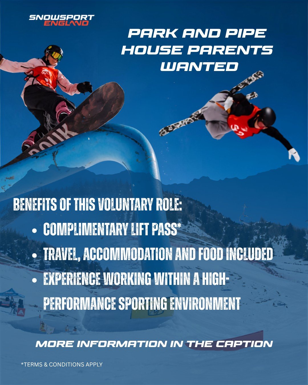 Are you interested in becoming a House Parent for the Snowsport England Park &amp; Pipe Squad? 🏂⛷
 
This voluntary role will give you first-hand experience working within a high-performance sporting environment 💥
 
As a House Parent for Snowsport E