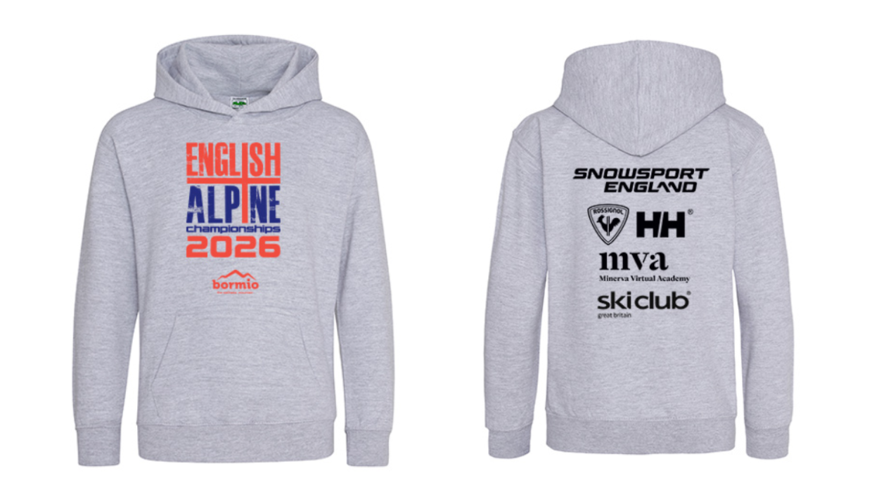 English Alpine Championships hoodie on a white background