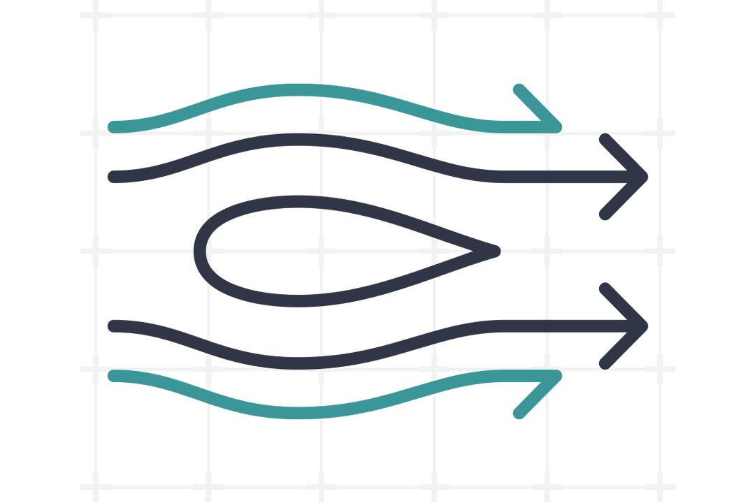 grafisches icon eines flügel seitenschnitts mit luftlinien