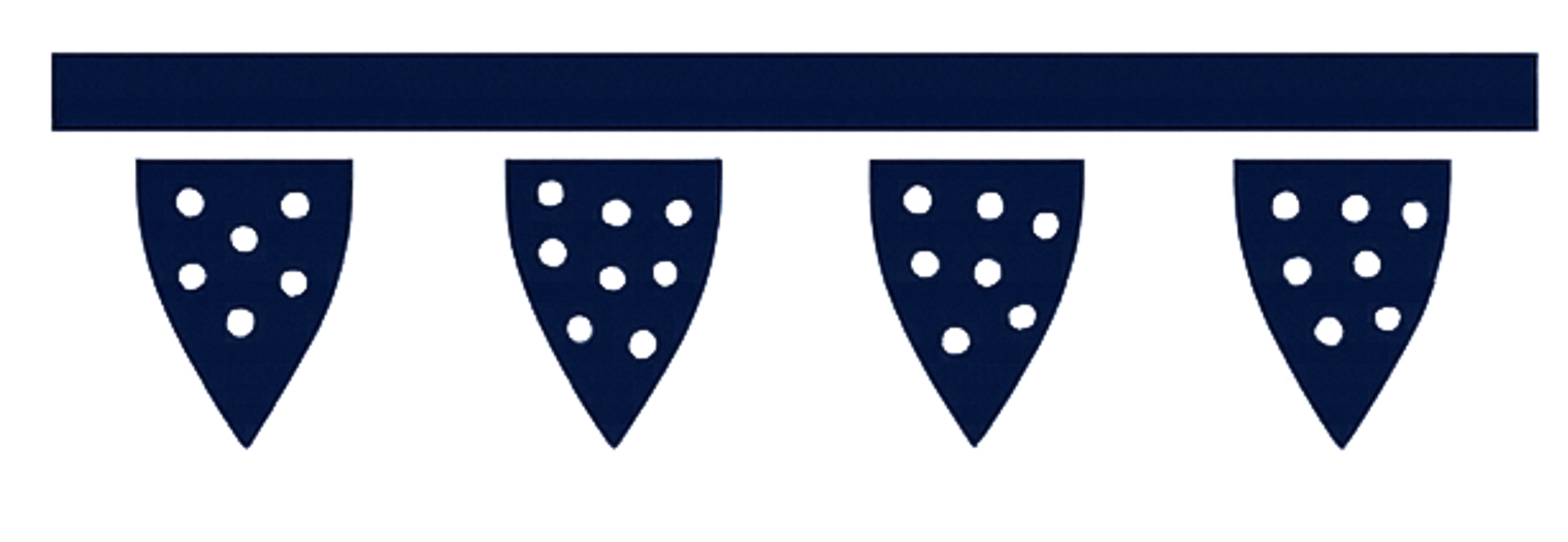 A string of four dark blue microneedles