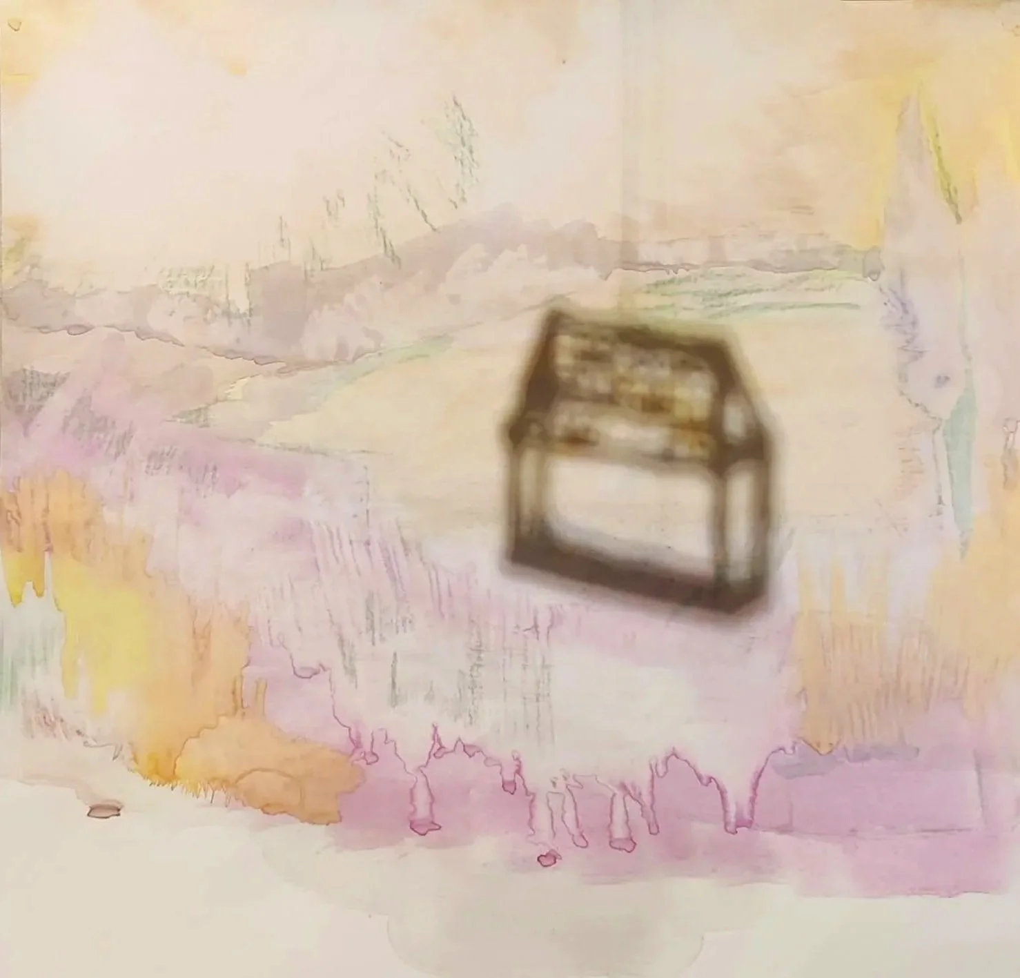 A place to rest my bones (2026) //

House structure : Wood, paper clay, tape, acrylic paint 

 Landscape : watercolor inks, oil pastels on Clairefontaine fresque paper

42 x 44 cm

// Projection of structure onto the painting so as to draw with the s