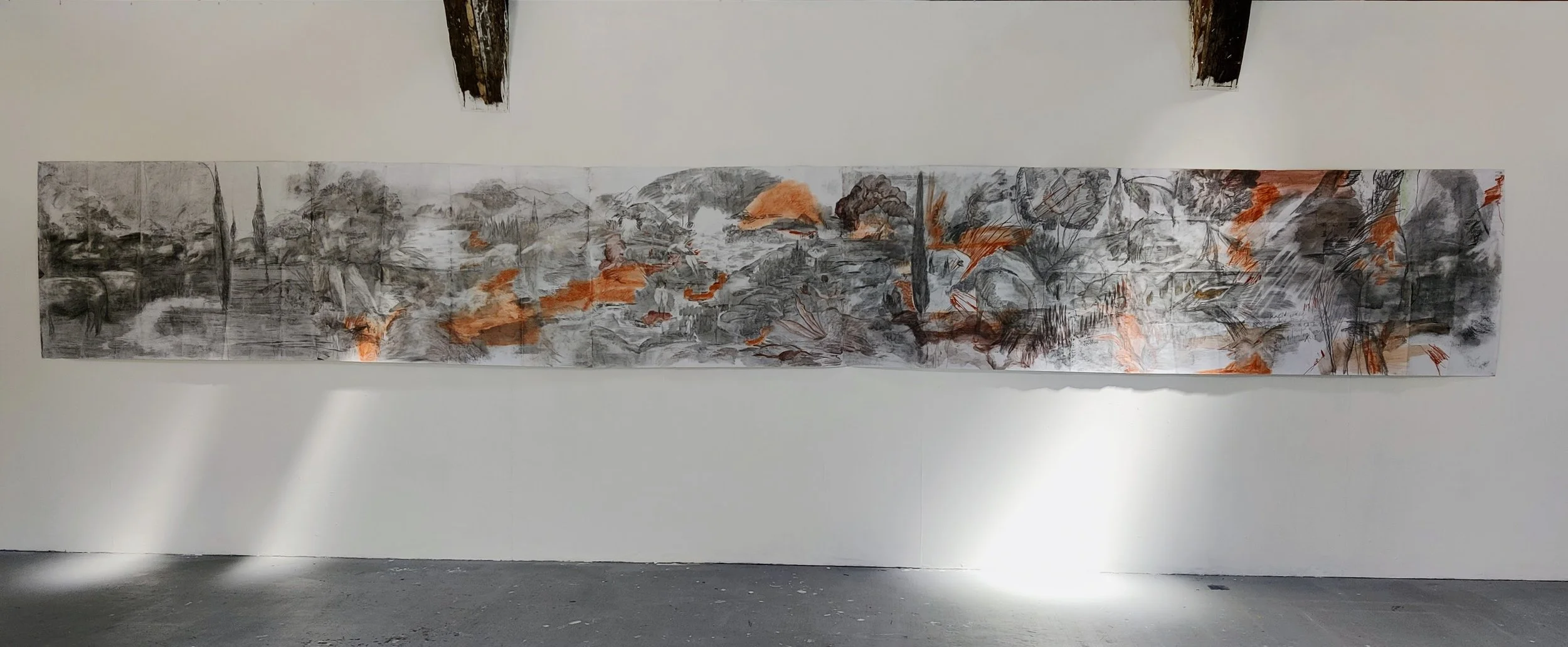 The Scroll (2024-2025)
graphite, sanguine, oil pastels on blue-backed poster paper
7m x 1m