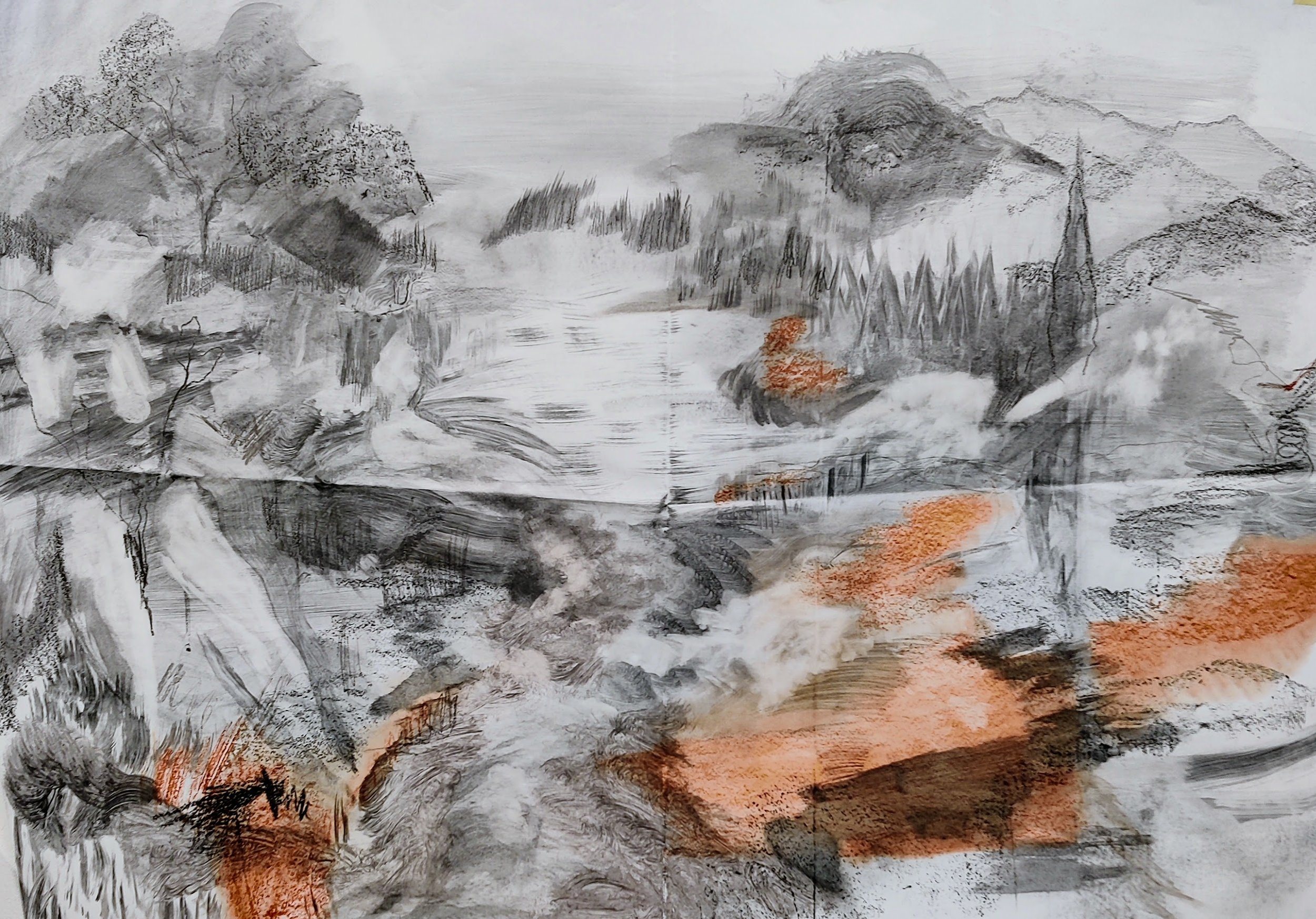 The Scroll (Detail 2) /

Pulling from both the imaginary, archival images, and present day photos taken by the artist, The Scroll is a palimpsest of landscapes from France, Greece, and the United States. The fresque itself is purposely folded and wri