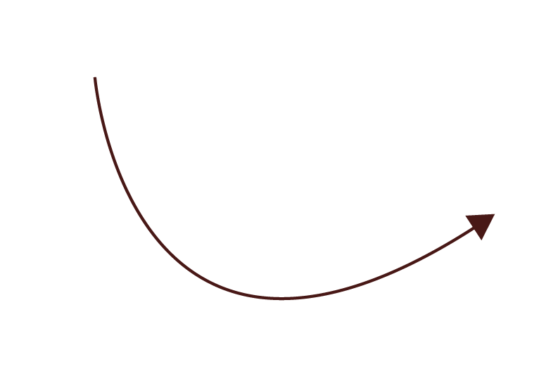 une fléche en légère courbe pointe vers la droite