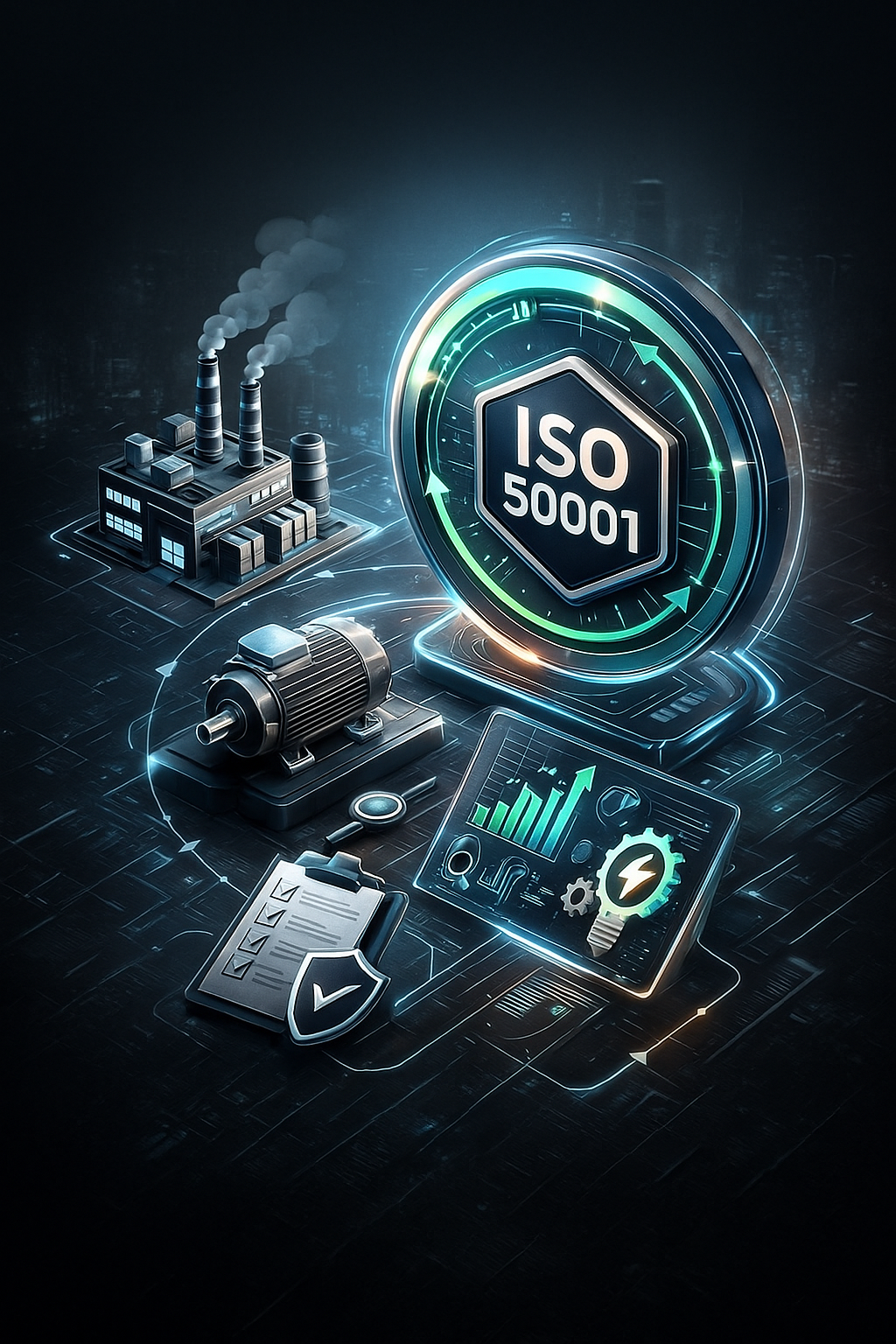 ISO 50001 energy management system implementation and compliance for industrial facilities.