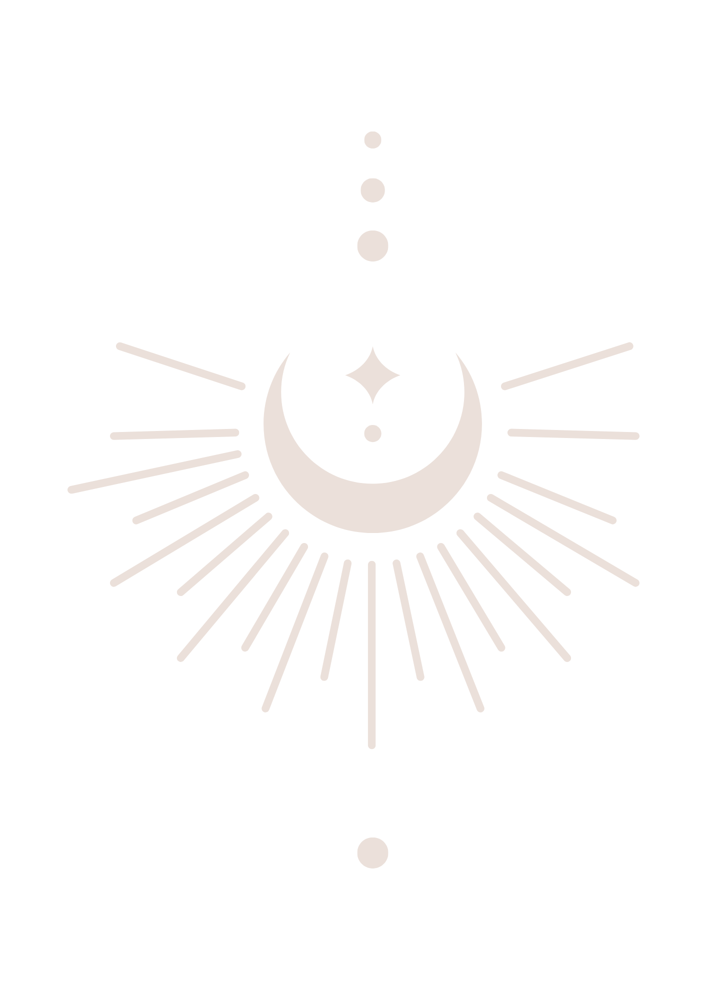 Sort baggrund med hvidt design af måne, stjerne og stråler, symboliserer nat, måne og stjerner.