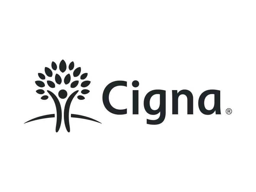Cigna logo featuring a stylized tree with a human figure at the center, next to the company name "Cigna" in black text.