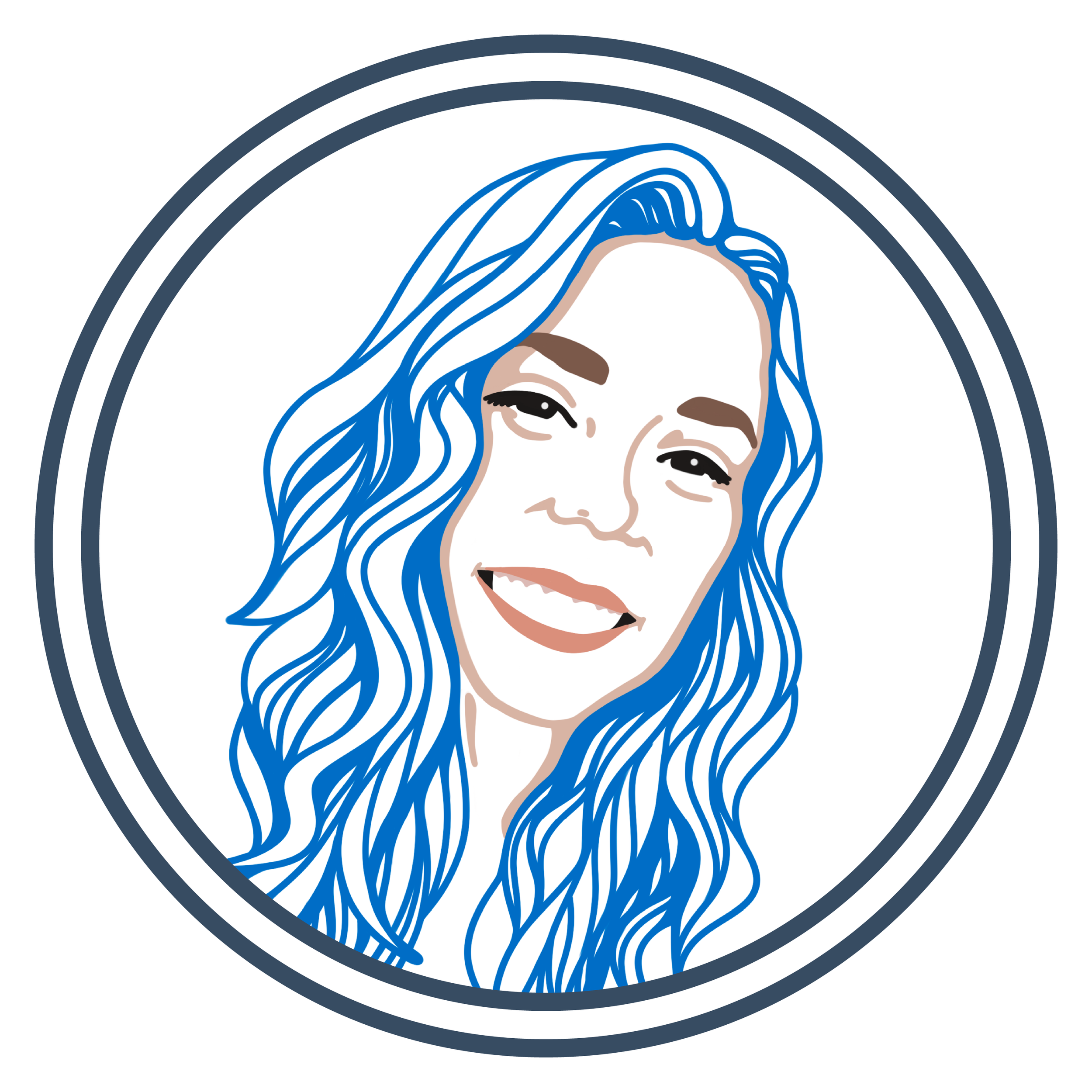 A woman smiling, holding a magazine, in a modern indoor space with plants, a pink counter, and large windows.