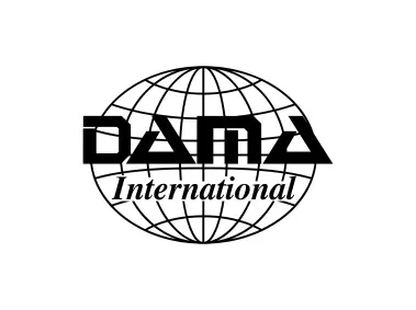 Logo van DAMA International met een wereldbol en de naam in hoofdletters.