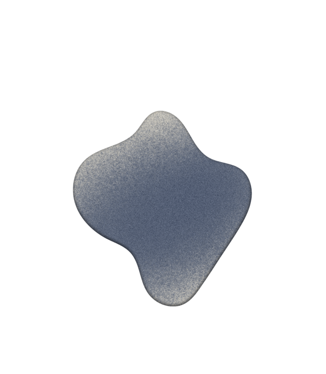 Abstract, amorphous-shaped, gray-blue object with a textured surface against a black background.