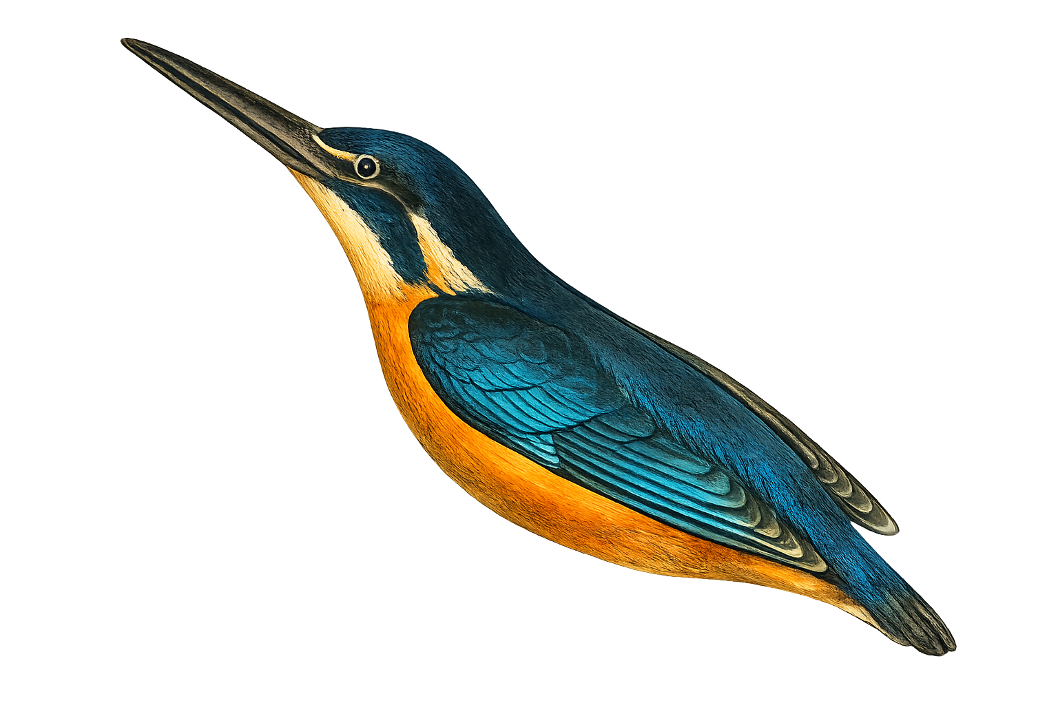 Ilustración de un ave colorida, con pico largo, plumaje azul y amarillento.