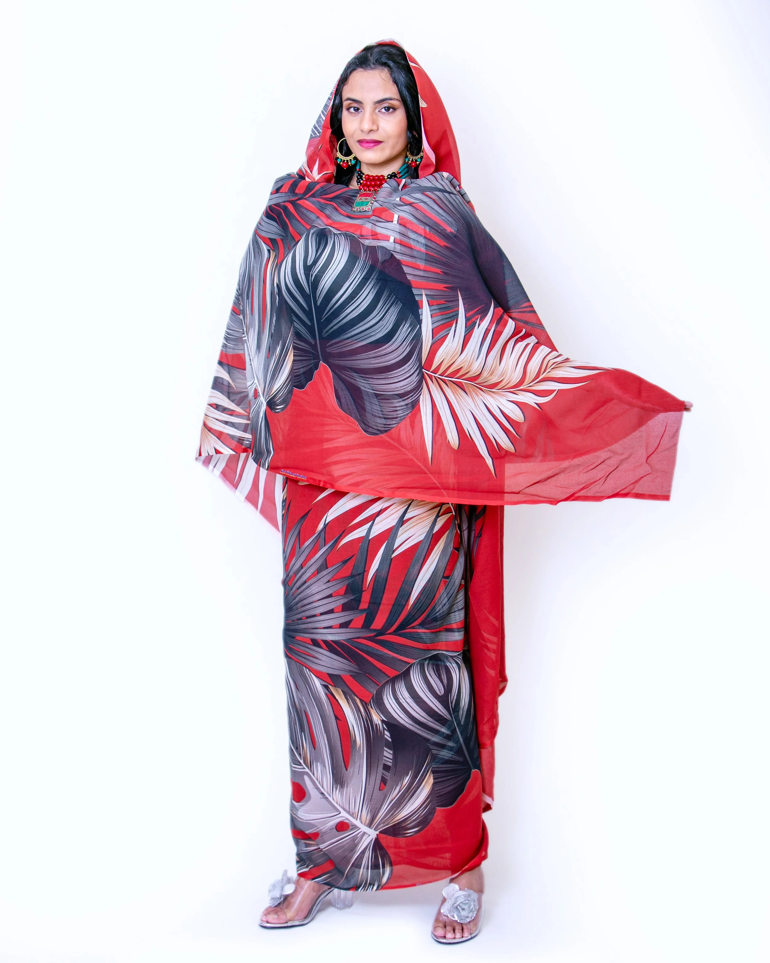 Red Botanical Sudanese Thobe/ثوب سوداني نباتي أحمر