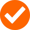 Black check mark inside an orange circle