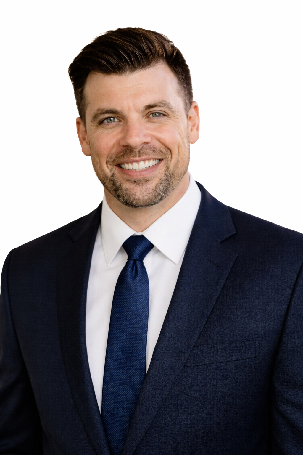 Headshot of smiling man in a suit and tie
