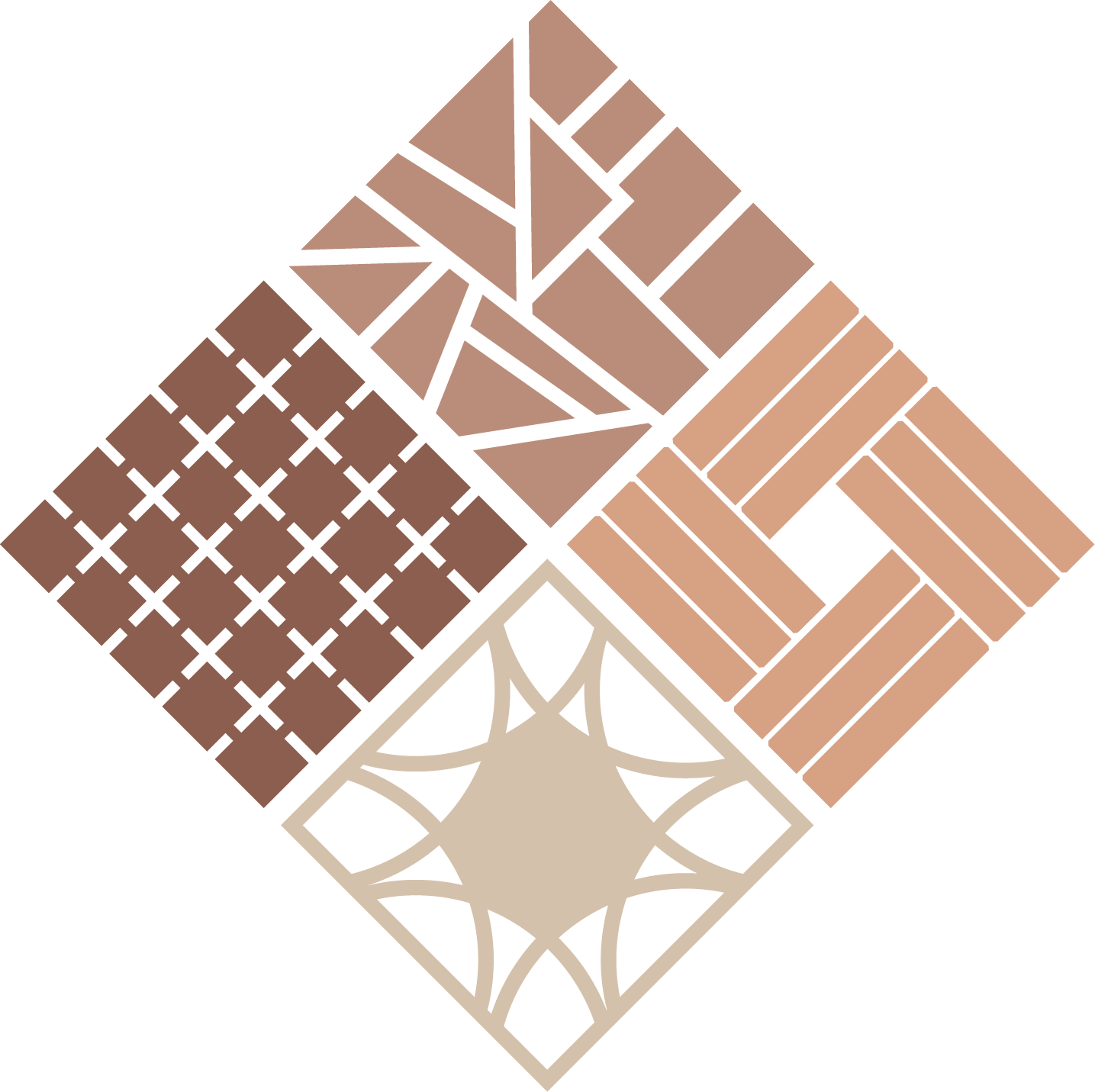 Motifs géométriques en bois dans différents styles, couleurs et textures