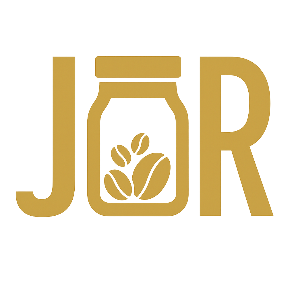 Gold logo with the word "JAR" and a jar with coffee beans inside, symbolizing coffee or a coffee-related brand.