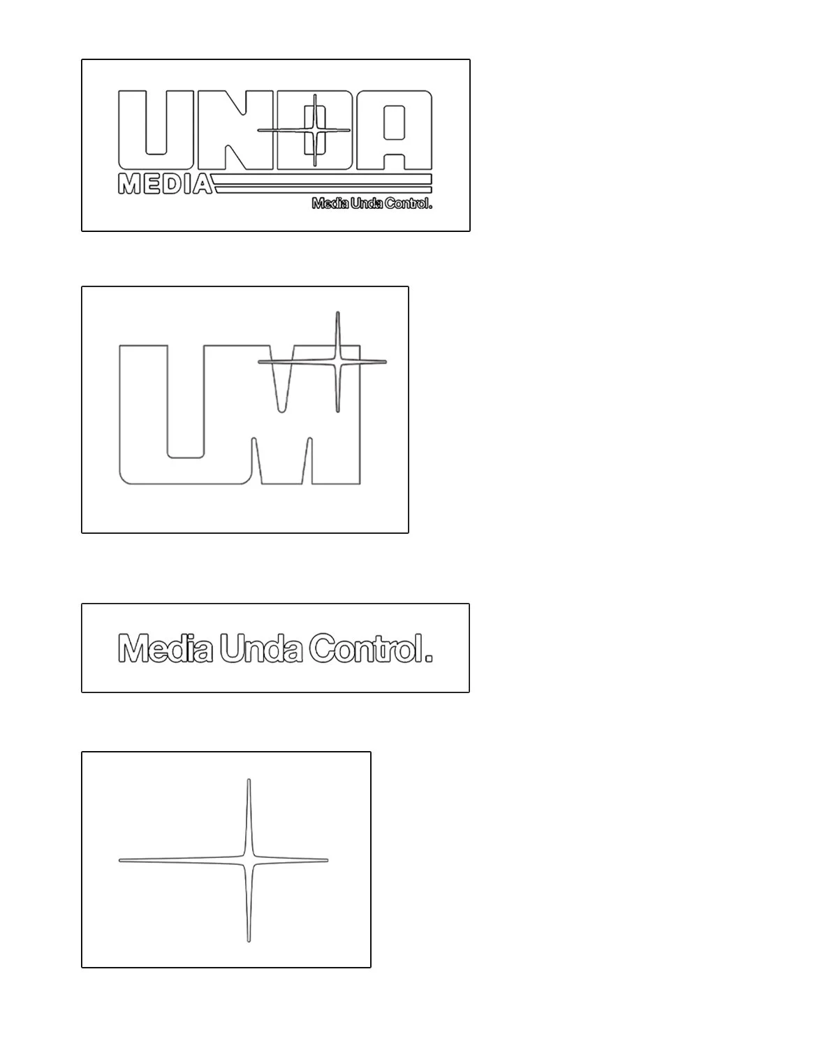 Line drawing of a logo with the text 'UNDA MEDIA' and a starburst cross symbol, accompanied by the phrase 'Media Unda Control.'