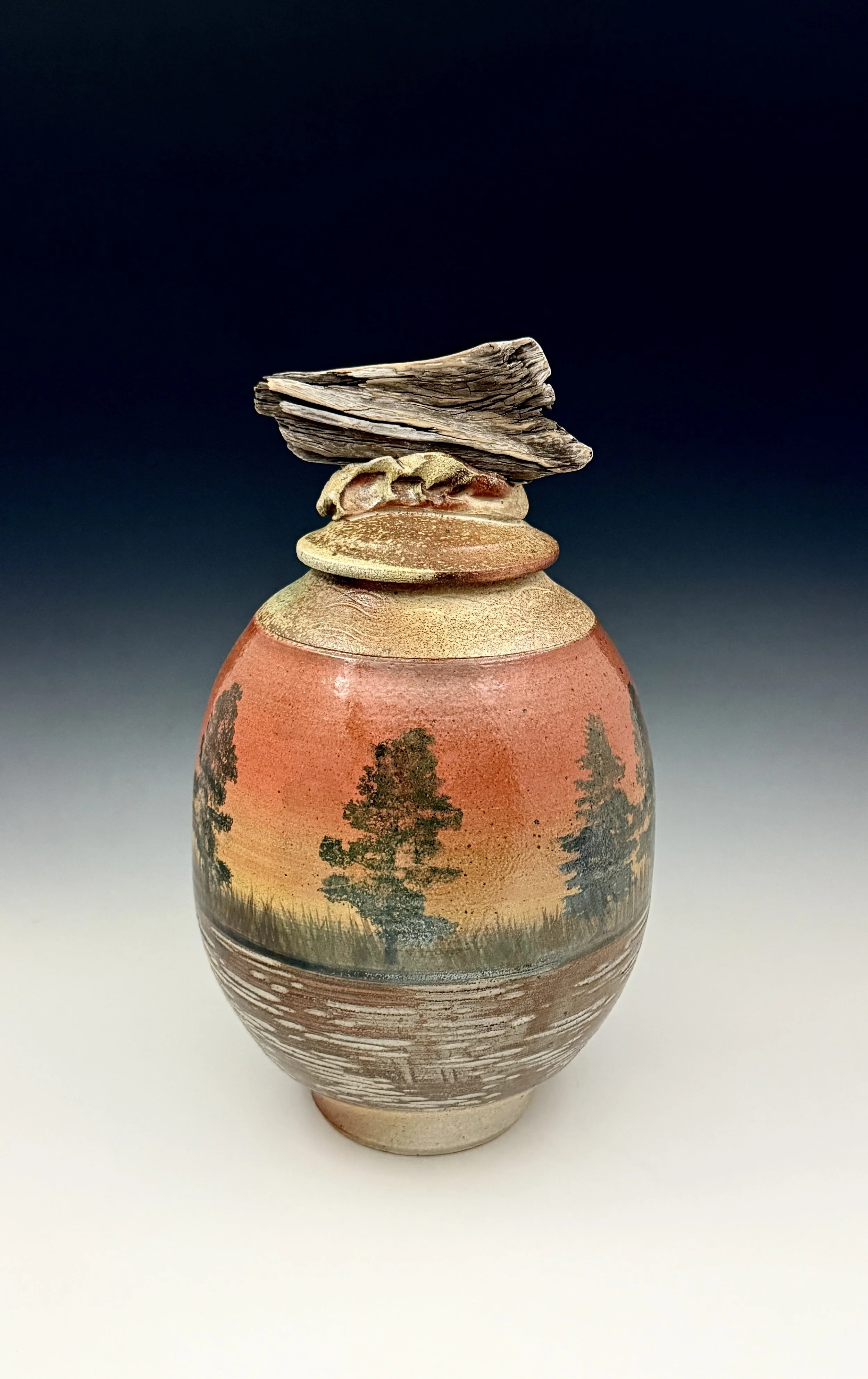 Wood-Fired Driftwood Jar — Red Ember Treeline Jar