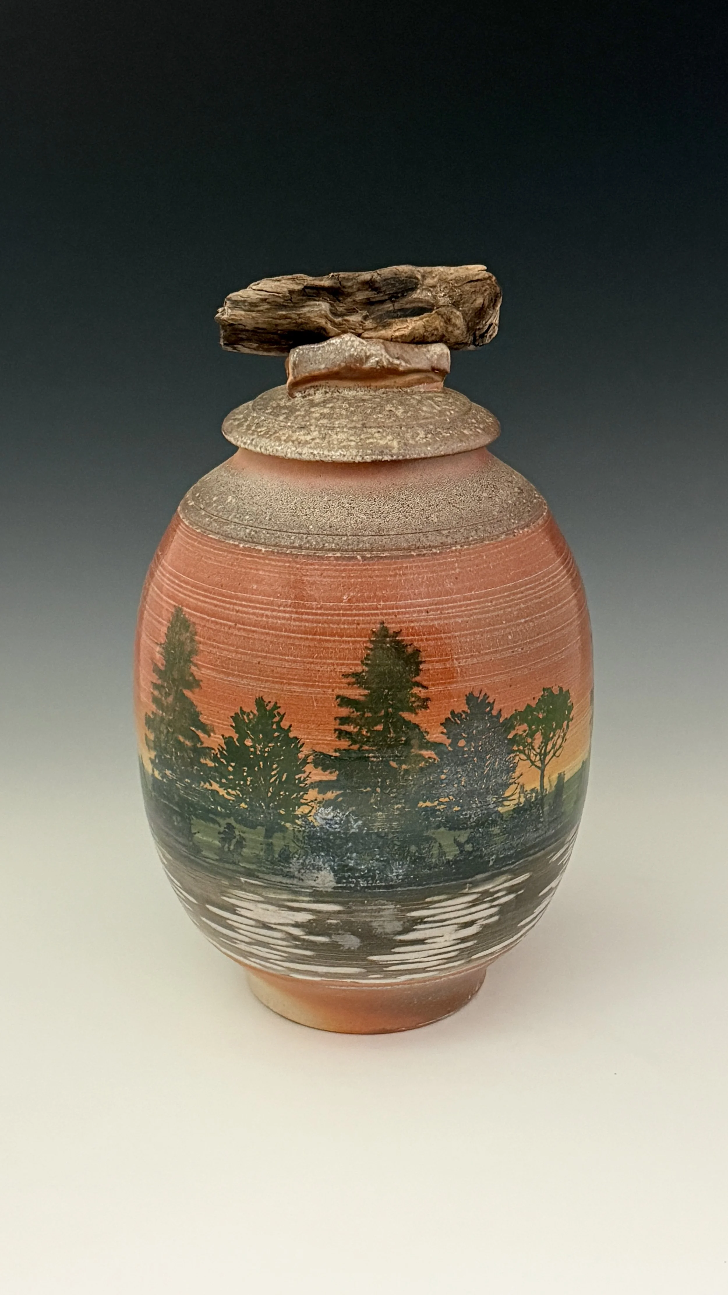 Wood-Fired Driftwood Jar — Red Ember Sunset Jar