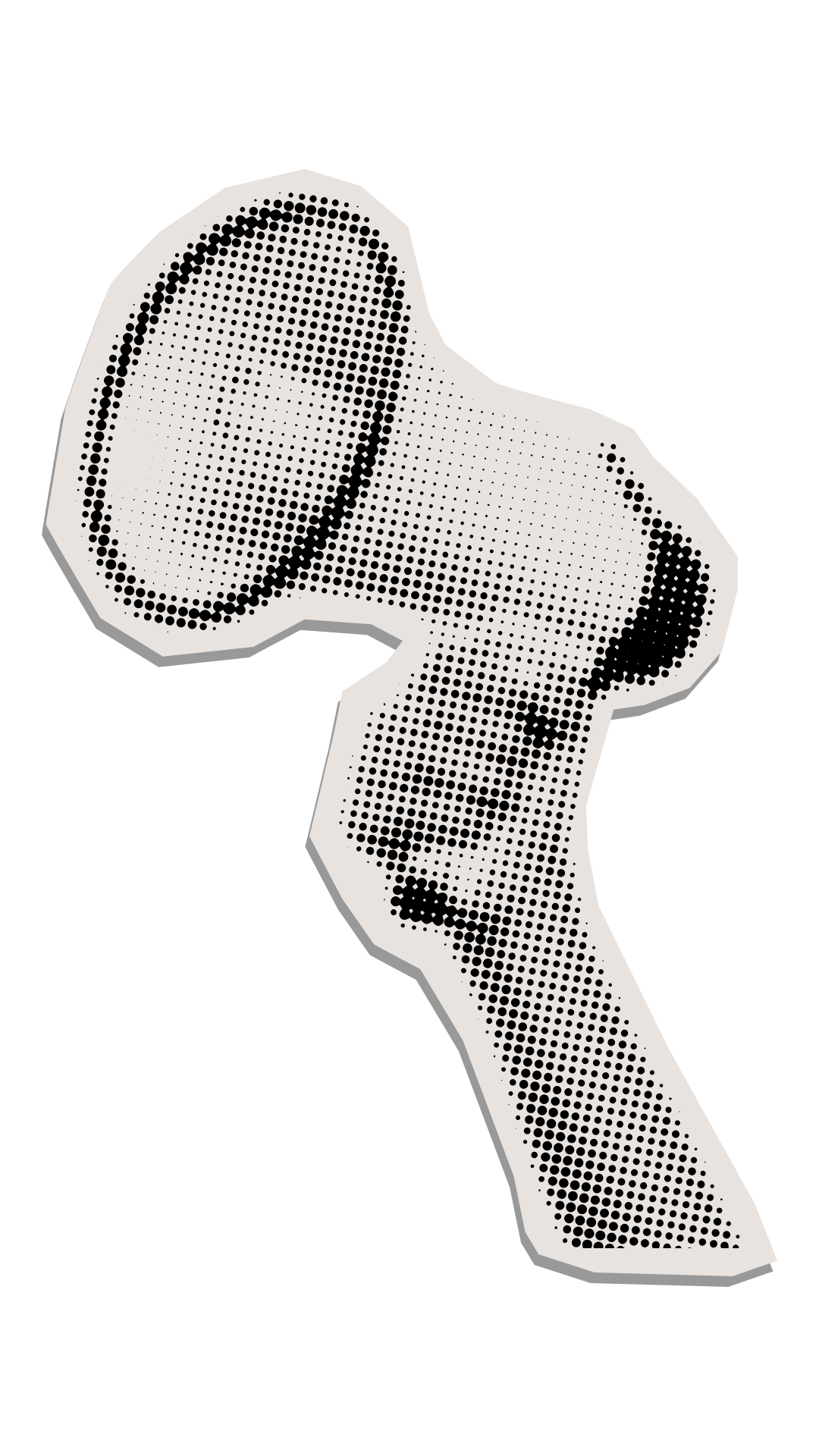 Een graphic van een halfronde gebalde vuist met een grote ring op de pink, gestileerd in zwart-wit stipprentstijl op een zwarte achtergrond.