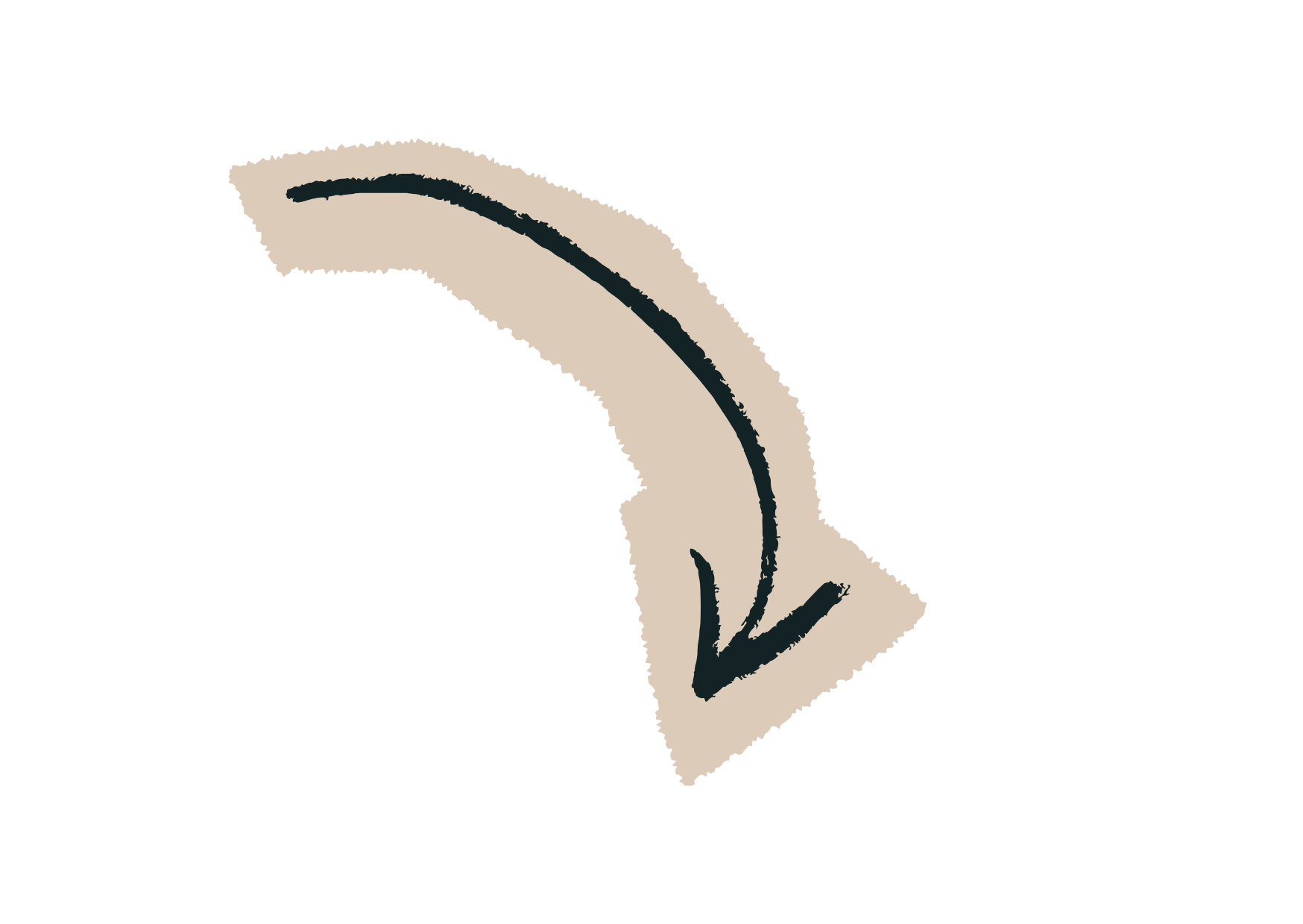 Illustratie van een pijl die naar beneden wijst, met een gebogen pijl en een pijl die door een vierkantje gaat.