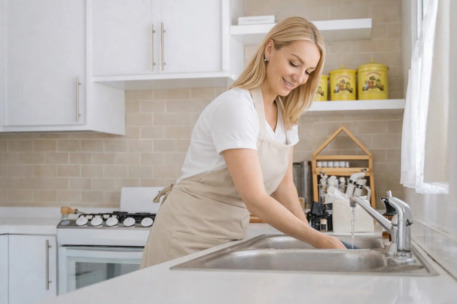 Praktisk hjelp i hjemmet med oppvask og daglige kjøkkenoppgaver.