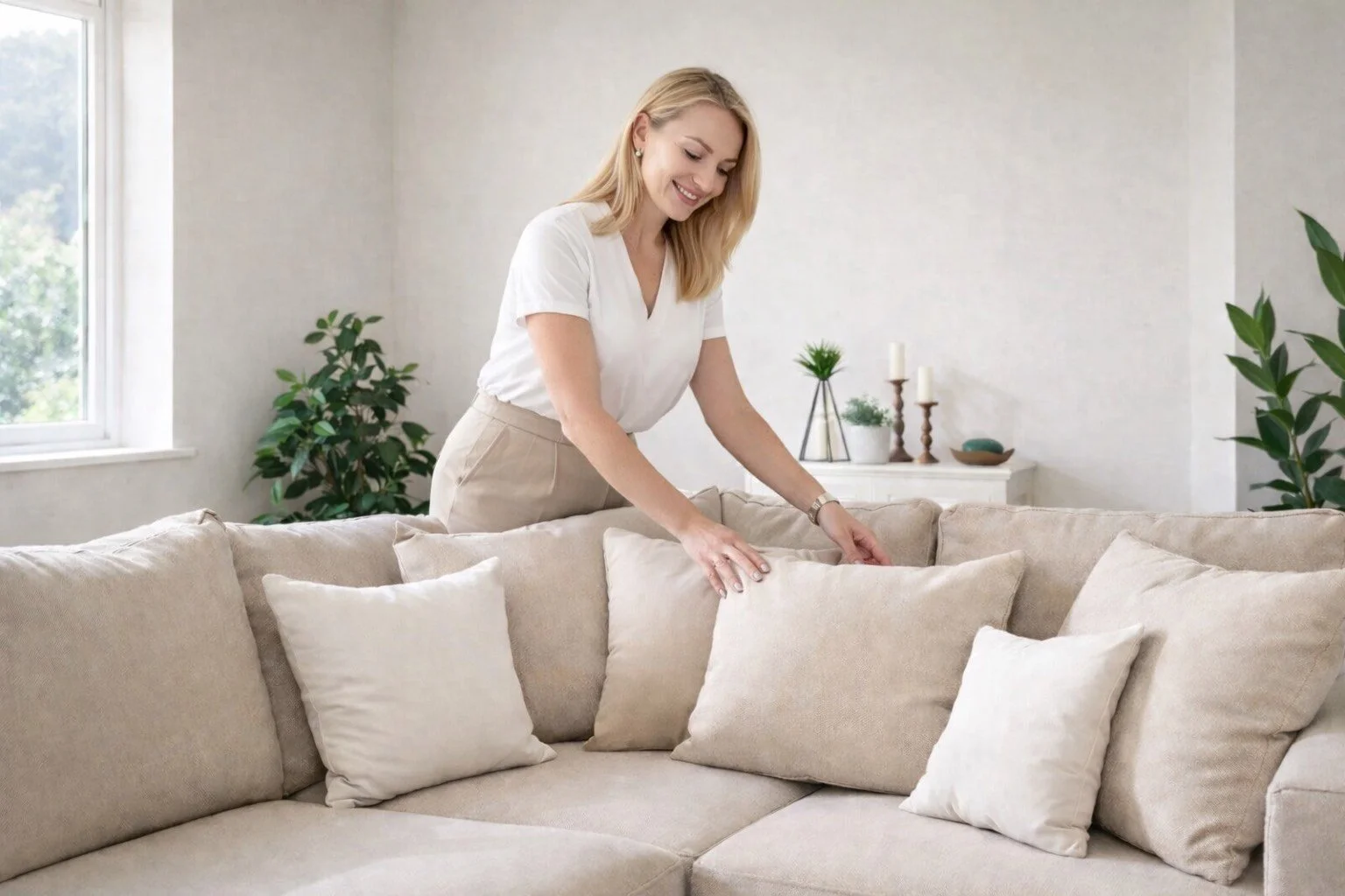 Rydding og enkel organisering i stue som del av praktisk hjelp i hjemmet