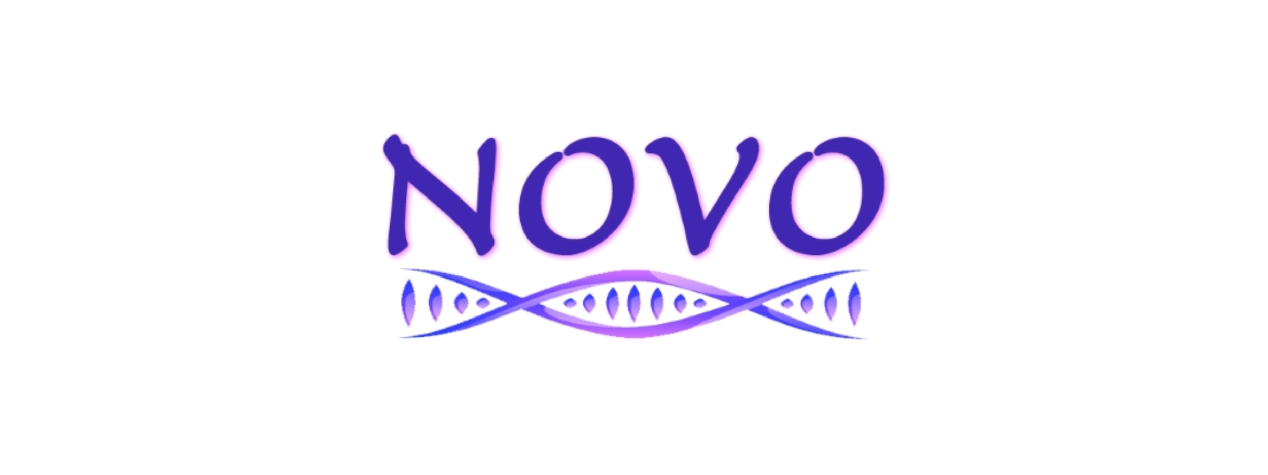 Novo Bio Alliance logo with NOVO written in purple writing with a purple strip of short DNA underneath it