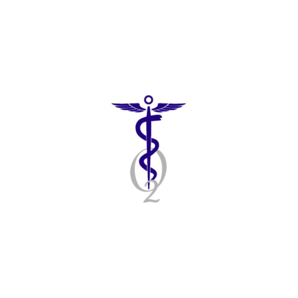 A medical symbol combining a caduceus with a female gender symbol and the number 02.