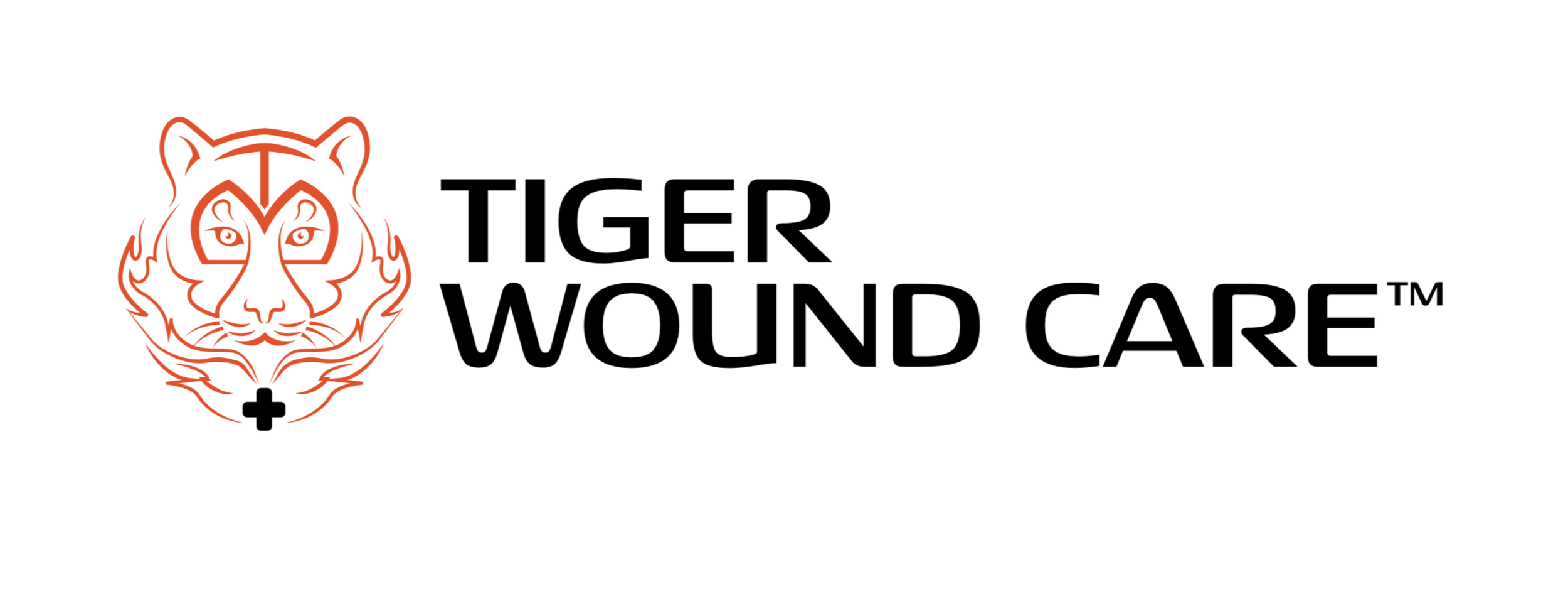 Logo of Tiger Wound Care featuring an orange tiger face with a medical cross below, and the company name in black text.