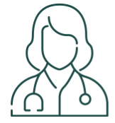 Line drawing of a female healthcare professional with a stethoscope around her neck.