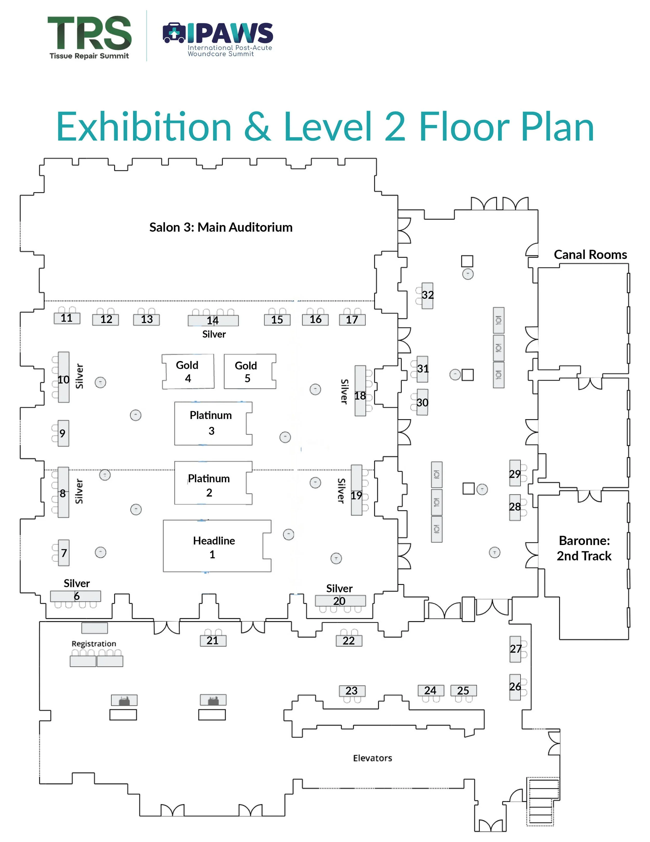 Floor plan of the exhibition hall and Level 2 of the Ritz-Carlton, Canal Street, New Orleans. 