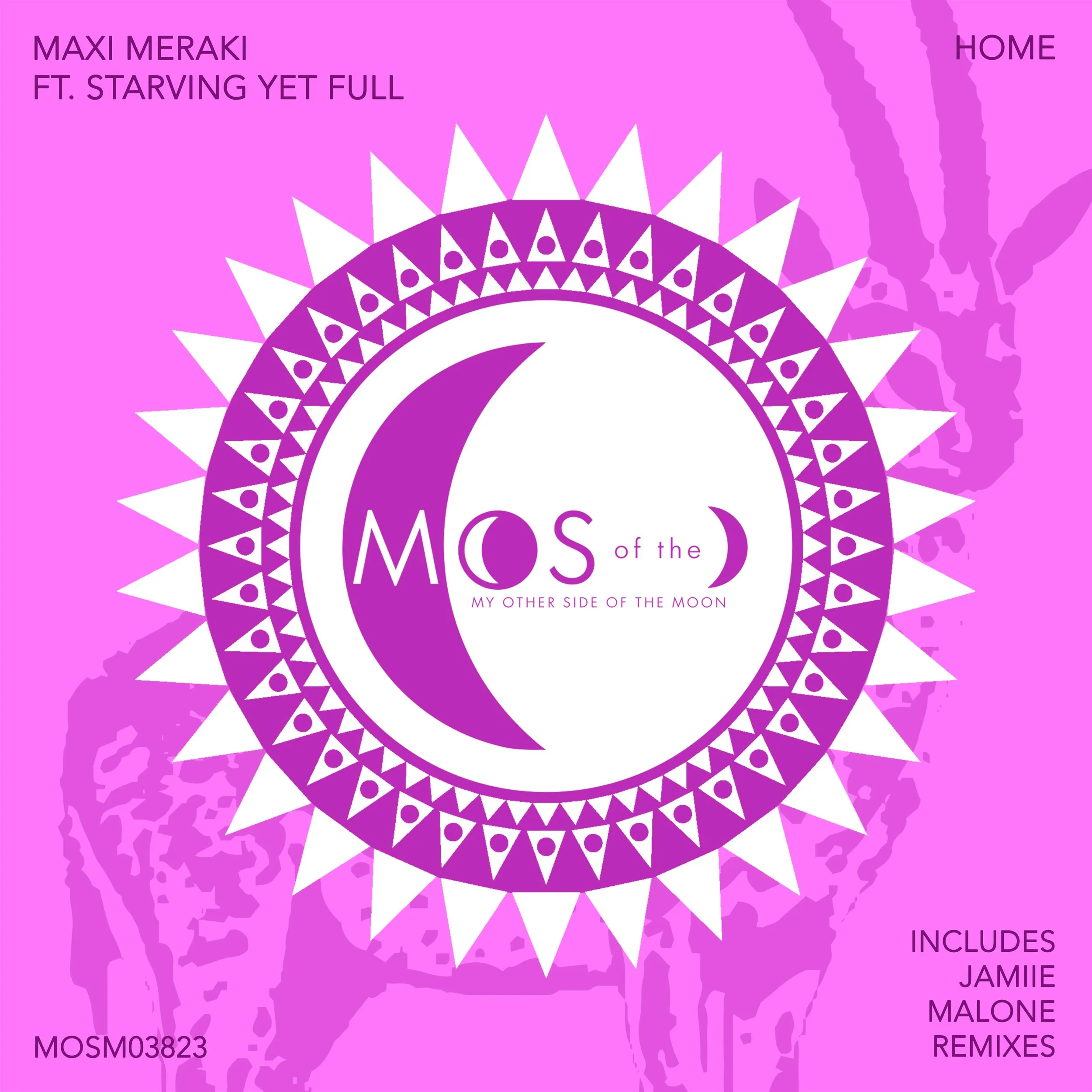 An abstract pink and purple album cover featuring a large graphic circle with a crescent moon and text that reads "Mos of the Moon" and "My Other Side of the Moon." The background includes tree silhouettes and the titles, artist name, and additional 