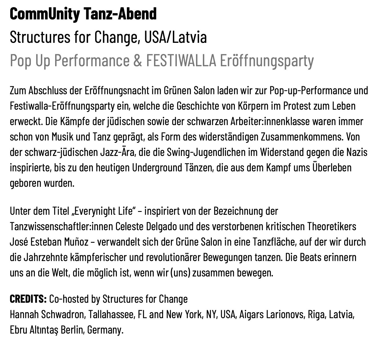 Dance Performance, Festiwalla, Grüner Salon, Berlin (2024)