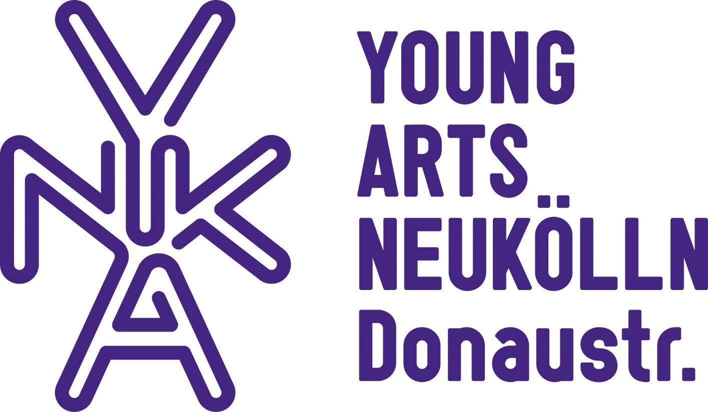 Logo of Young Arts Neapolis ... in dark purple with a stylized star symbol on the left, and text on the right listing locations: Neapolis, Neokolln, Donaust.