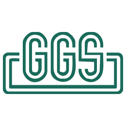 The word 'GGS' stylized in a teal, maze-like font inside a rectangular border.