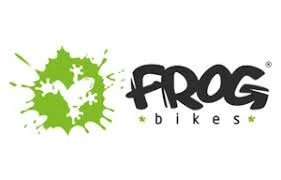 Frog Bikes logo with a green splash design resembling a frog and the words 'Frog Bikes' in black.
