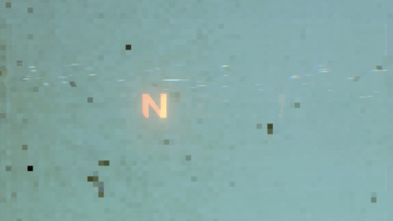 A compass needle pointing north against a pixelated blue background.