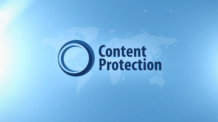 Content Protection logo with a stylized circular design and a world map in the background.