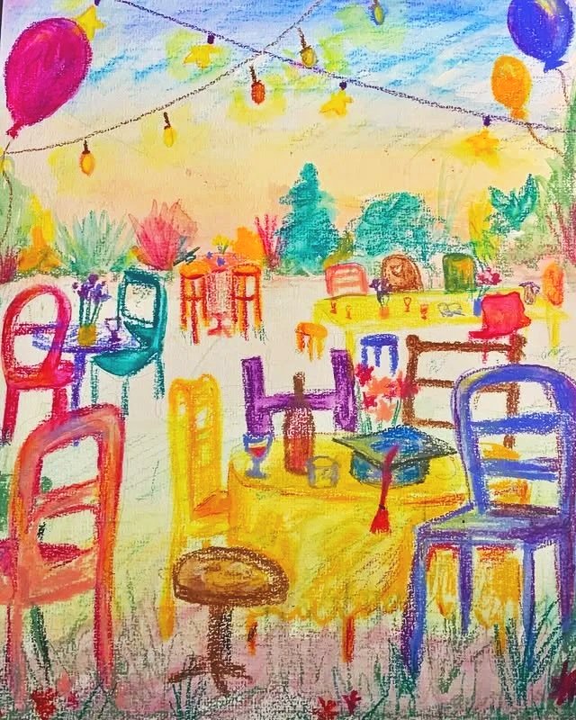 Birthday party - Crayon on paper - personal work (2021)