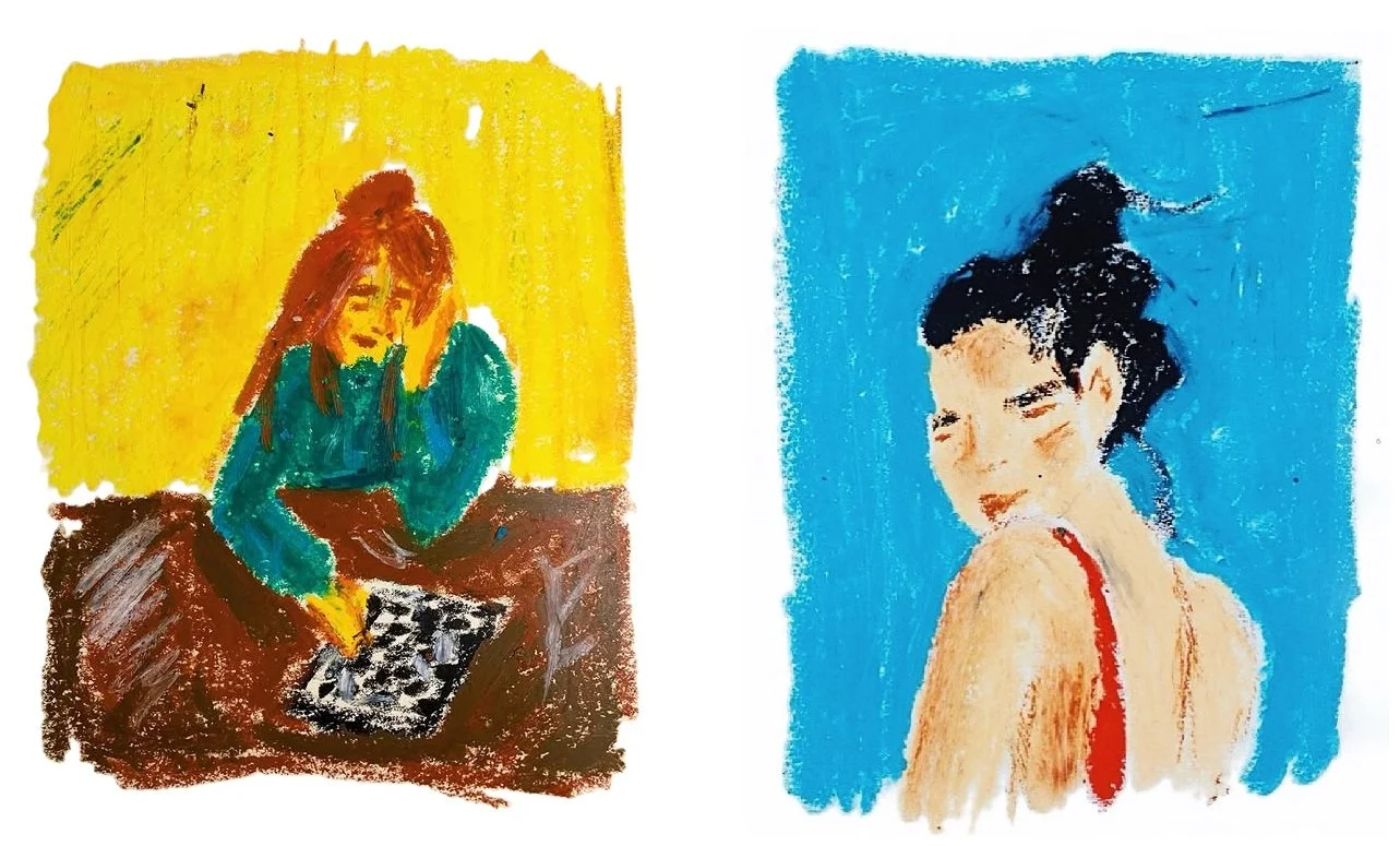girls - crayon on paper - personal work (2024)